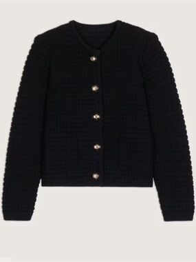 ba&sh Black Gaspard Textured Knit Cardigan with Decorative Buttons SIZE 1